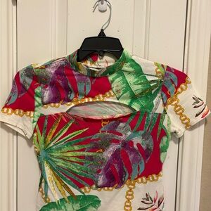 Guess Multicolor Tropical Print Top